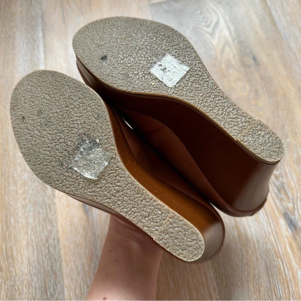 ALDO Cognac Brown Leather Platform Wedge Heel Shoes - Size 7.5